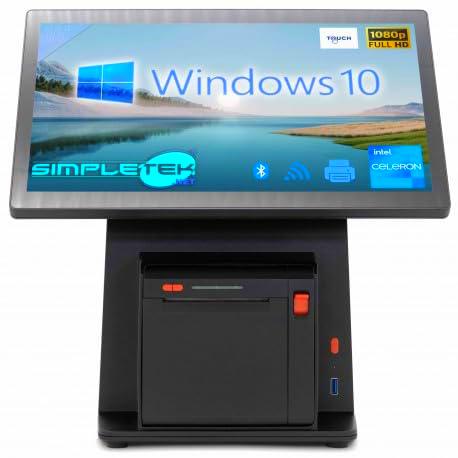 SIMPLETEK - Aio POS Windows 10 Pro - Caja registradora con impresora térmica integrada con pantalla táctil automática | 16 GB RAM 480 GB SSD | Serie RS232 de 14,1 pulgadas