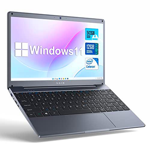 SGIN 14 Pulgadas Ordenador portátil, 12 GB RAM 512 GB SSD Windows 11 Notebook